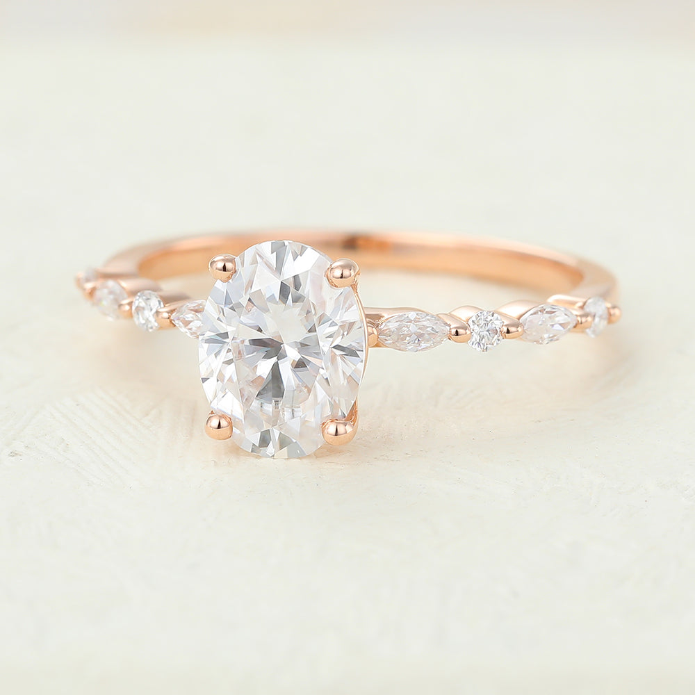 1.33 CT Oval Shaped Moissanite Pave Setting Engagement Ring