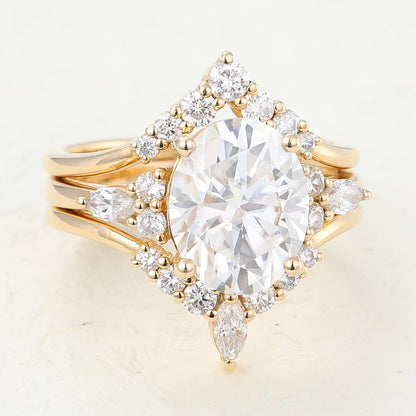 3.0 CT Oval Moissanite Cluster Bridal Ring Set