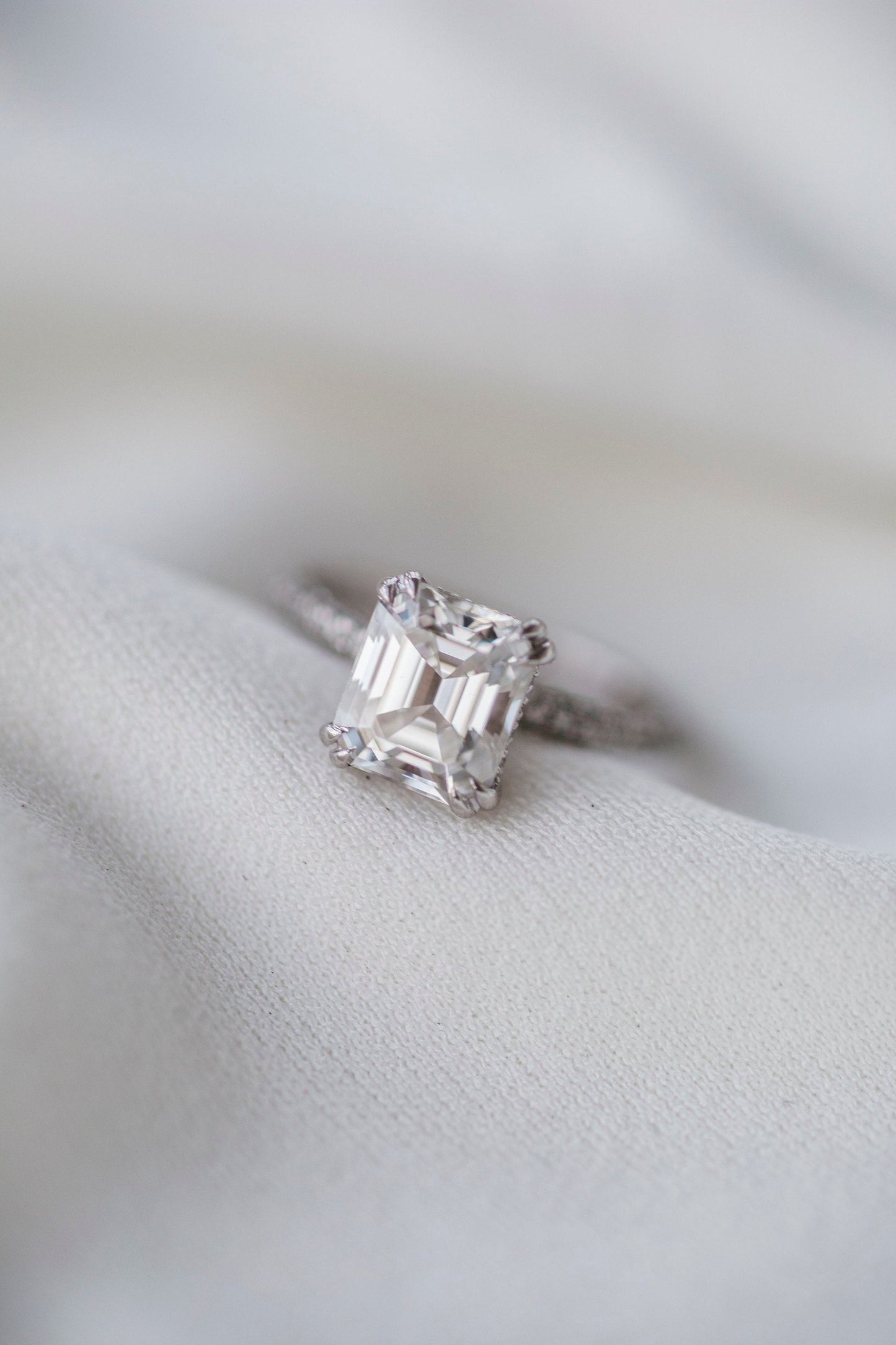 2.30 CT Asscher Solitaire Hidden Halo & Pave Moissanite Engagement Ring