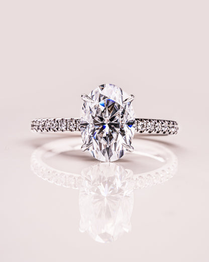 2.72 CT Oval Cut Solitaire Hidden Halo/Pave Setting Moissanite Engagement Ring