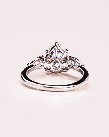 3.09 CT Pear Cut Three Stone Moissanite Engagement Ring