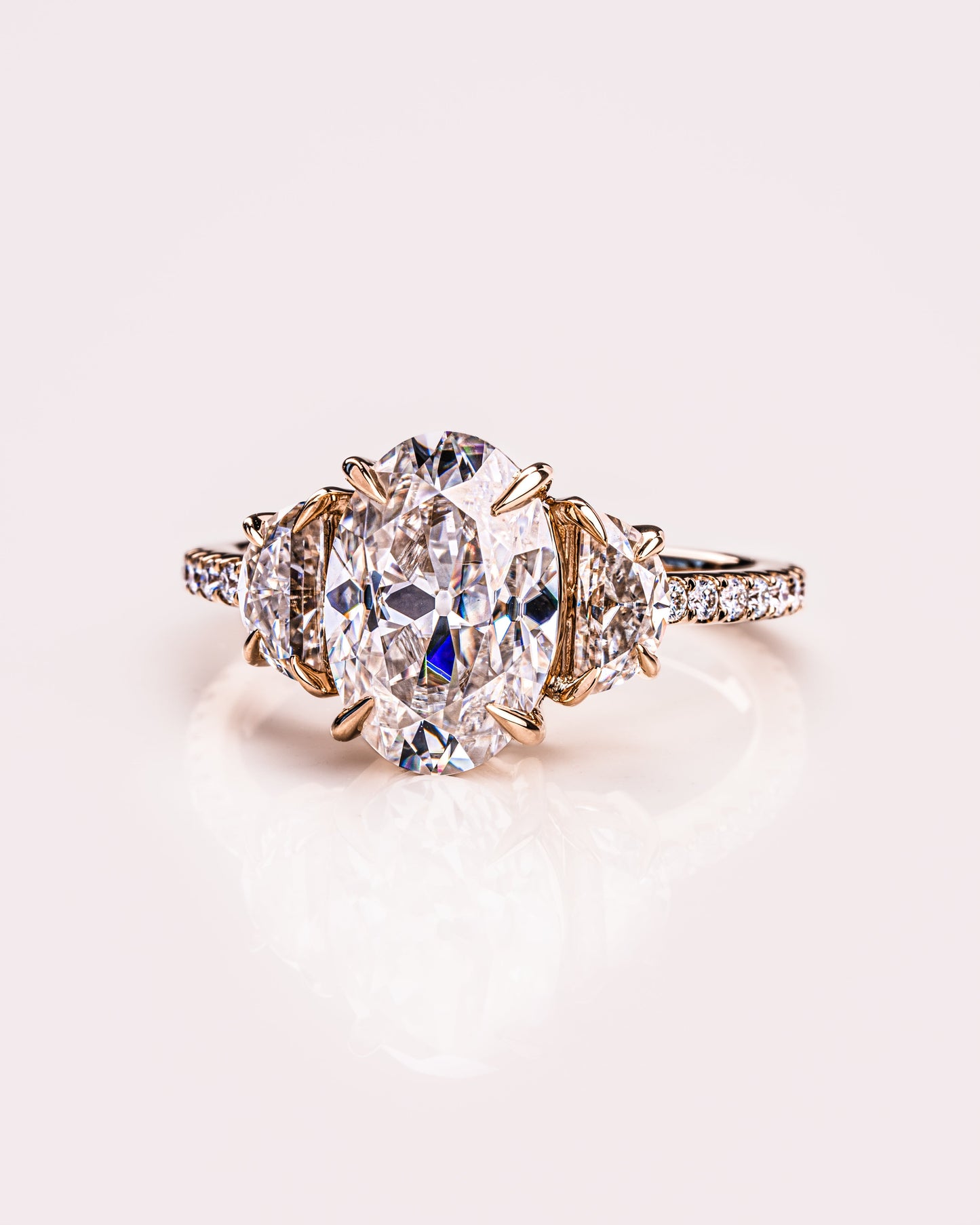 2.3 CT Oval Three Stone Pave Moissanite Engagement Ring