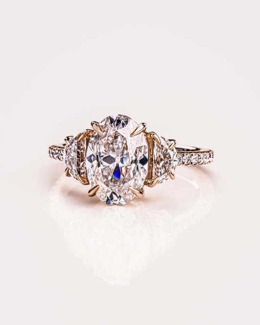 2.3 CT Oval Three Stone Pave Moissanite Engagement Ring