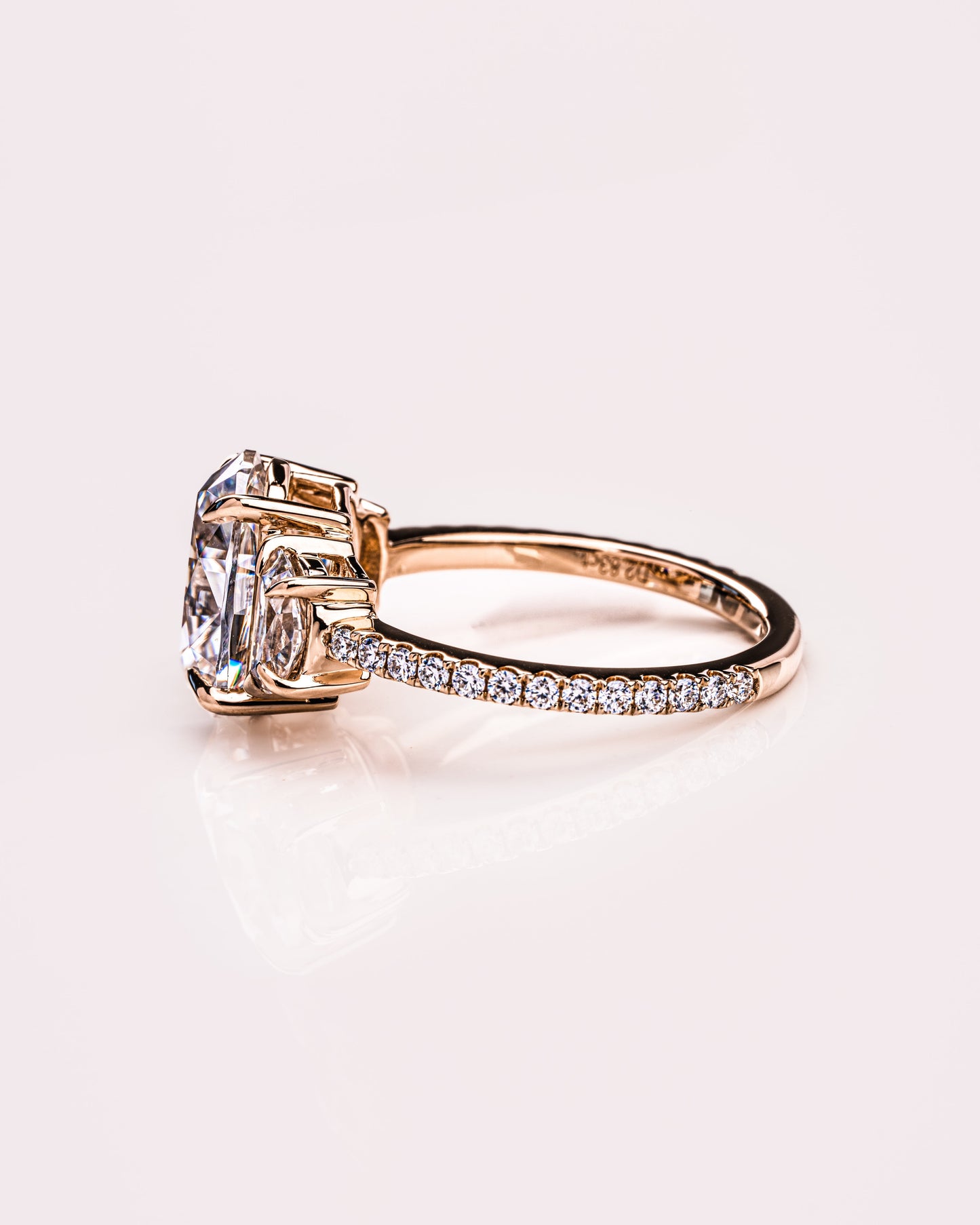 2.3 CT Oval Three Stone Pave Moissanite Engagement Ring