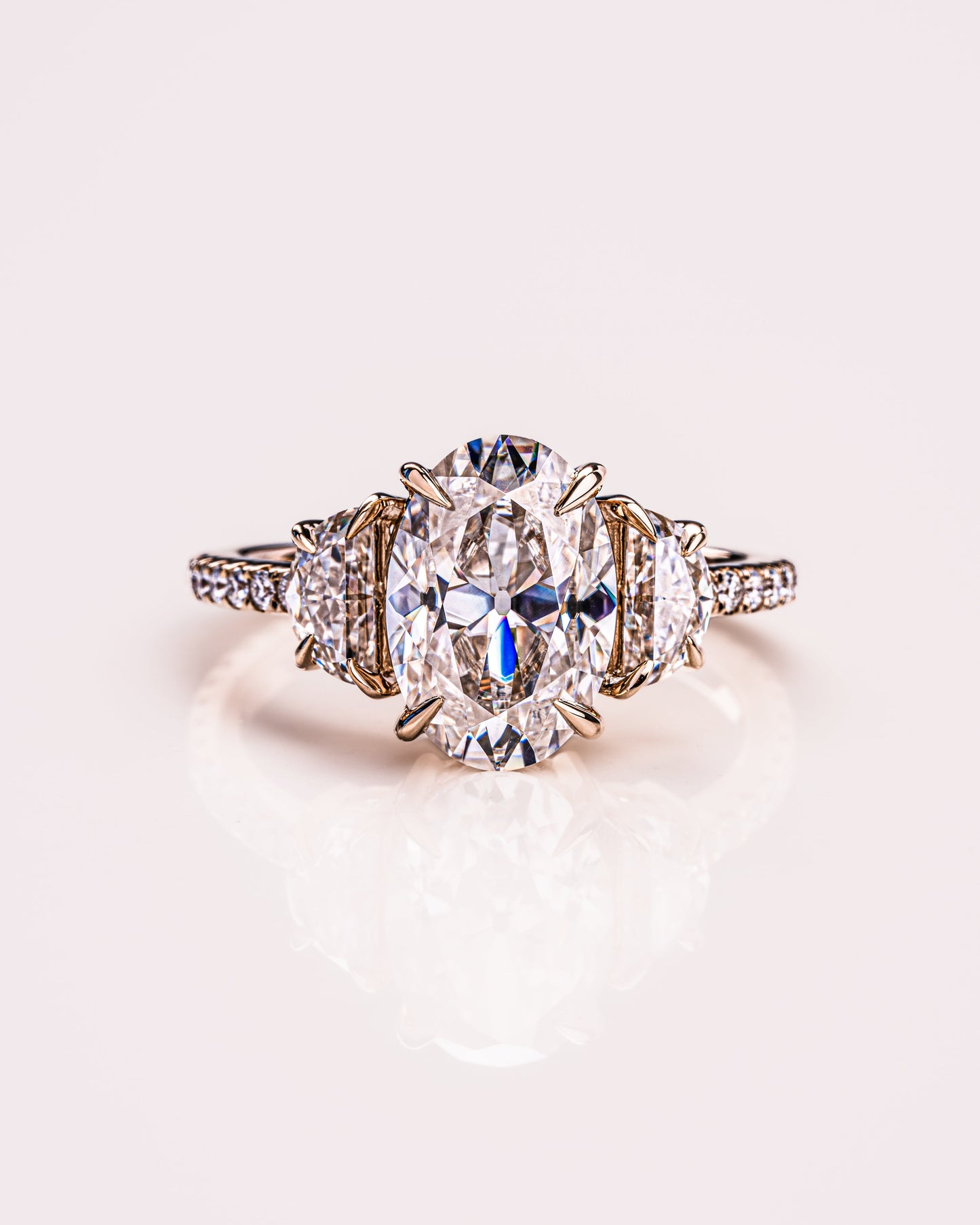 2.3 CT Oval Three Stone Pave Moissanite Engagement Ring