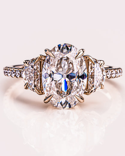 2.3 CT Oval Three Stone Pave Moissanite Engagement Ring