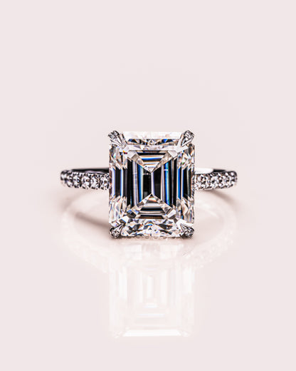 3.42 CT Emerald Cut Solitaire Moissanite Engagement Ring With Hidden Halo Setting