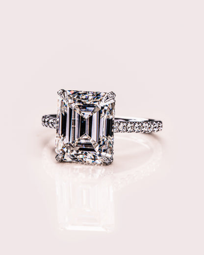 3.42 CT Emerald Cut Solitaire Moissanite Engagement Ring With Hidden Halo Setting