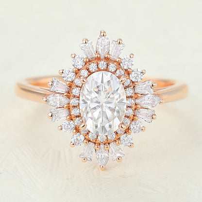 0.84 Oval Shaped Moissanite Ballerina Style Engagement Ring