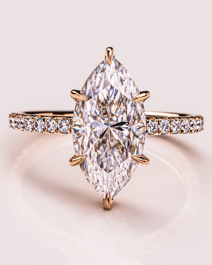 3.09 CT Marquise Cut Solitaire Moissanite Engagement Ring With Hidden Halo Setting