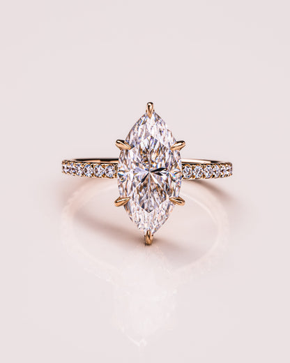 3.09 CT Marquise Cut Solitaire Moissanite Engagement Ring With Hidden Halo Setting