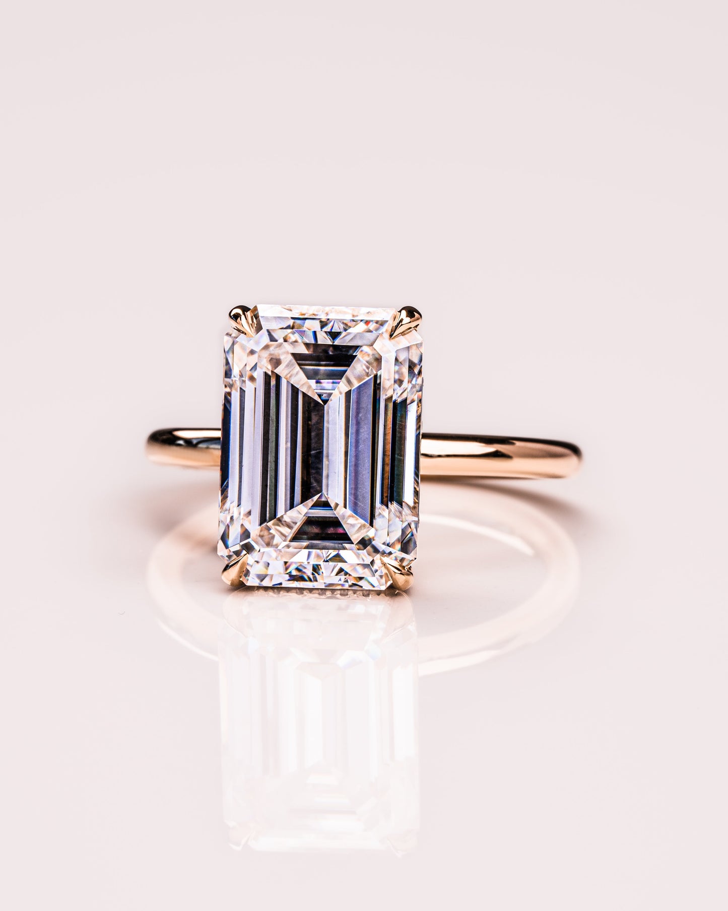 8.0 CT Emerald Cut Solitaire Hidden Halo Moissanite Engagement Ring