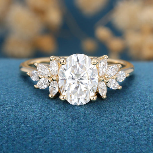 1.33 CT Oval Shaped Moissanite Cluster Engagement Ring