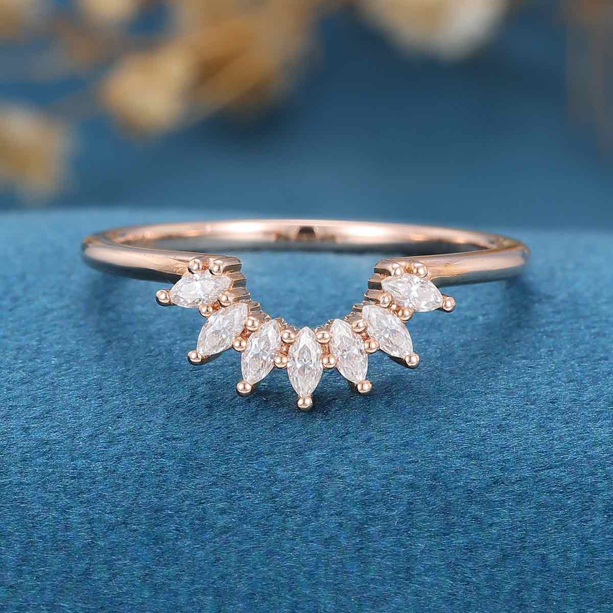 2.0 CT Marquise Shaped Moissanite Curved Wedding Band