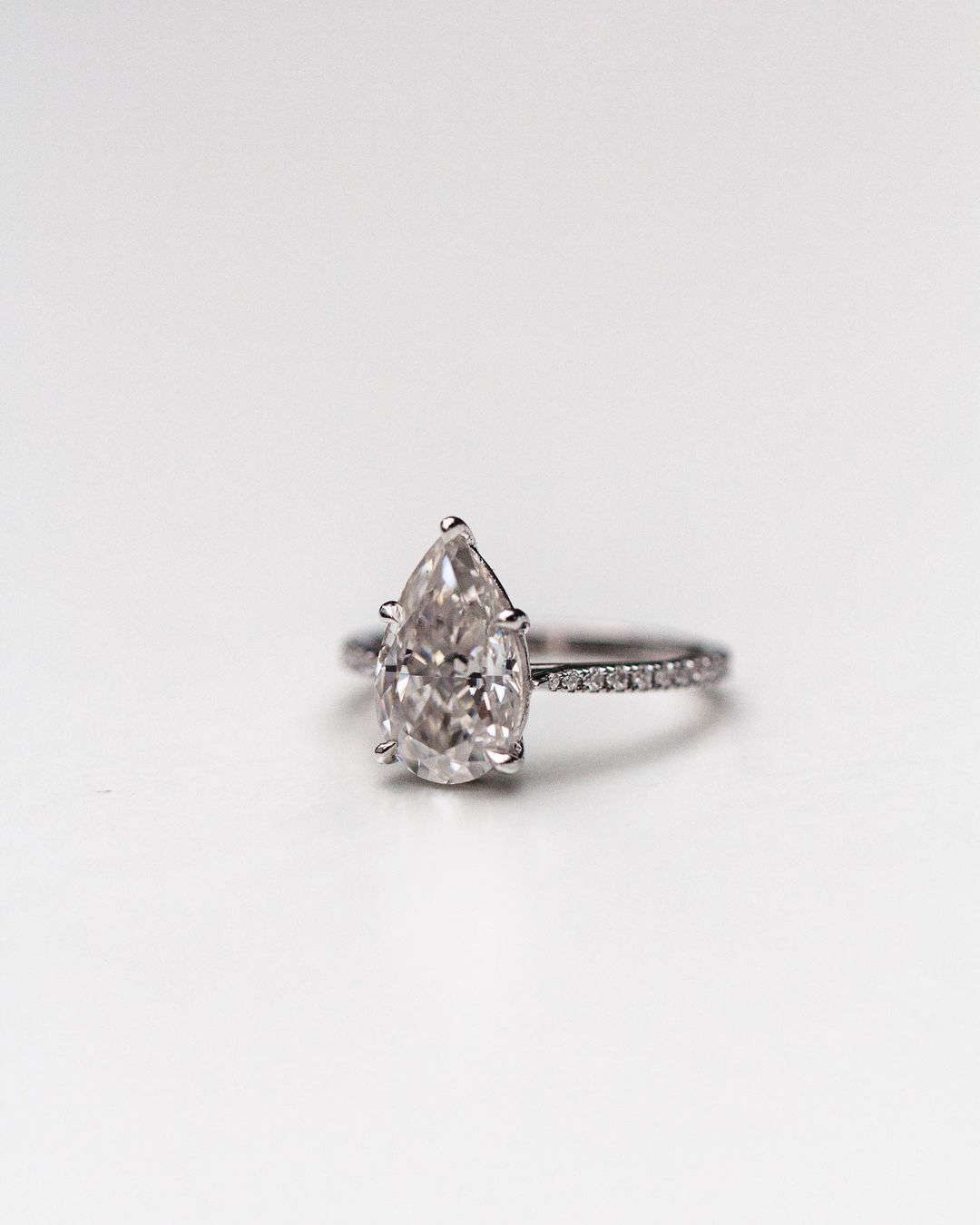 4.10 CT Pear Solitaire Pave Moissanite Engagement Ring