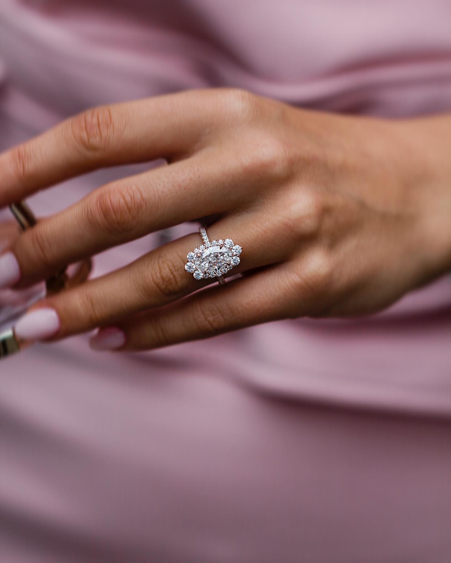 3.50 CT Oval Cluster Halo & Pave Moissanite Engagement Ring