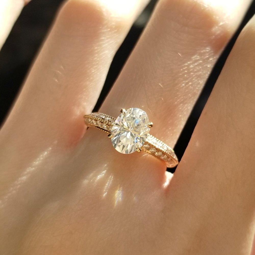 1.50 CT Oval Shaped Moissanite Pave Setting Engagement Ring