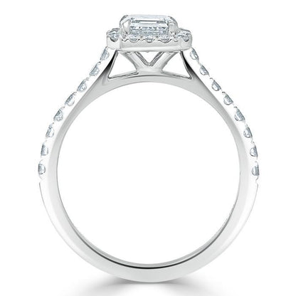 1.0 CT Asscher Cut Halo Pave Moissanite Engagement Ring