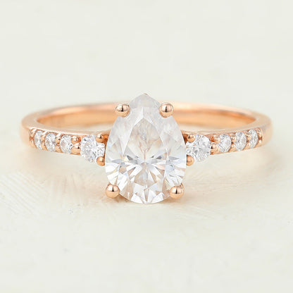 1.0 CT Pear Shaped Moissanite Pave Setting Engagement Ring