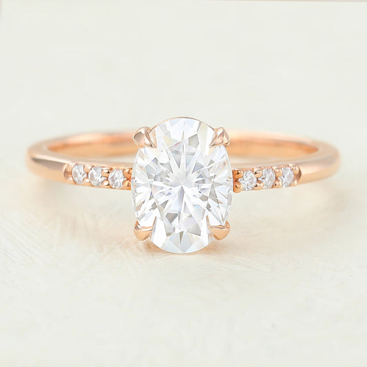 1.33 CT Oval Shaped Moissanite Pave Setting Engagement Ring