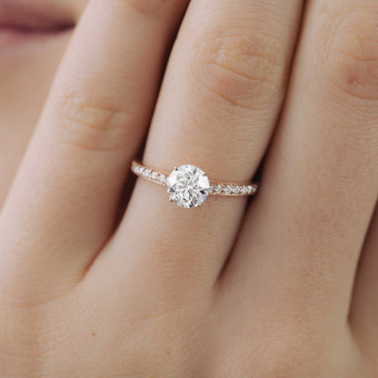 1.01 CT Round Shaped Moissanite Pave Setting Engagement Ring