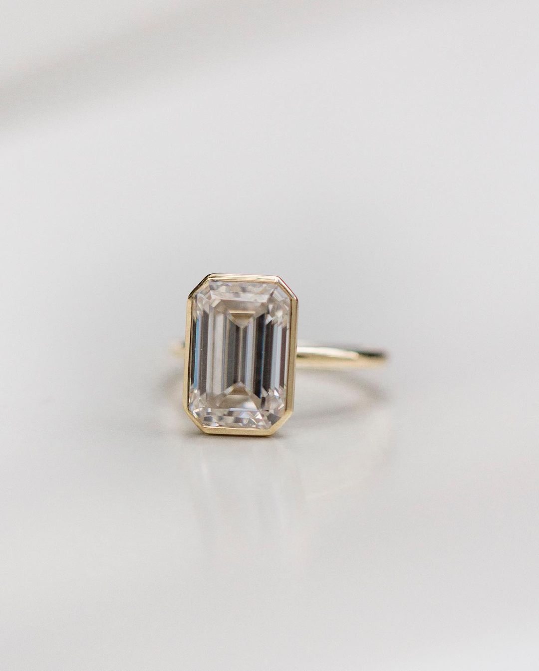 4.90 CT Emerald Cut Bezel Solitaire Moissanite Engagement Ring