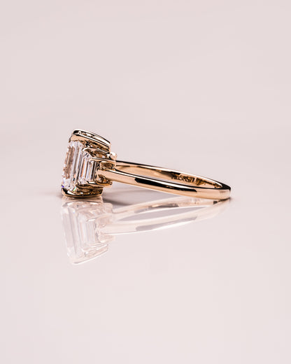 0.66 CT Emerald Cut Three Stone Moissanite Engagement Ring