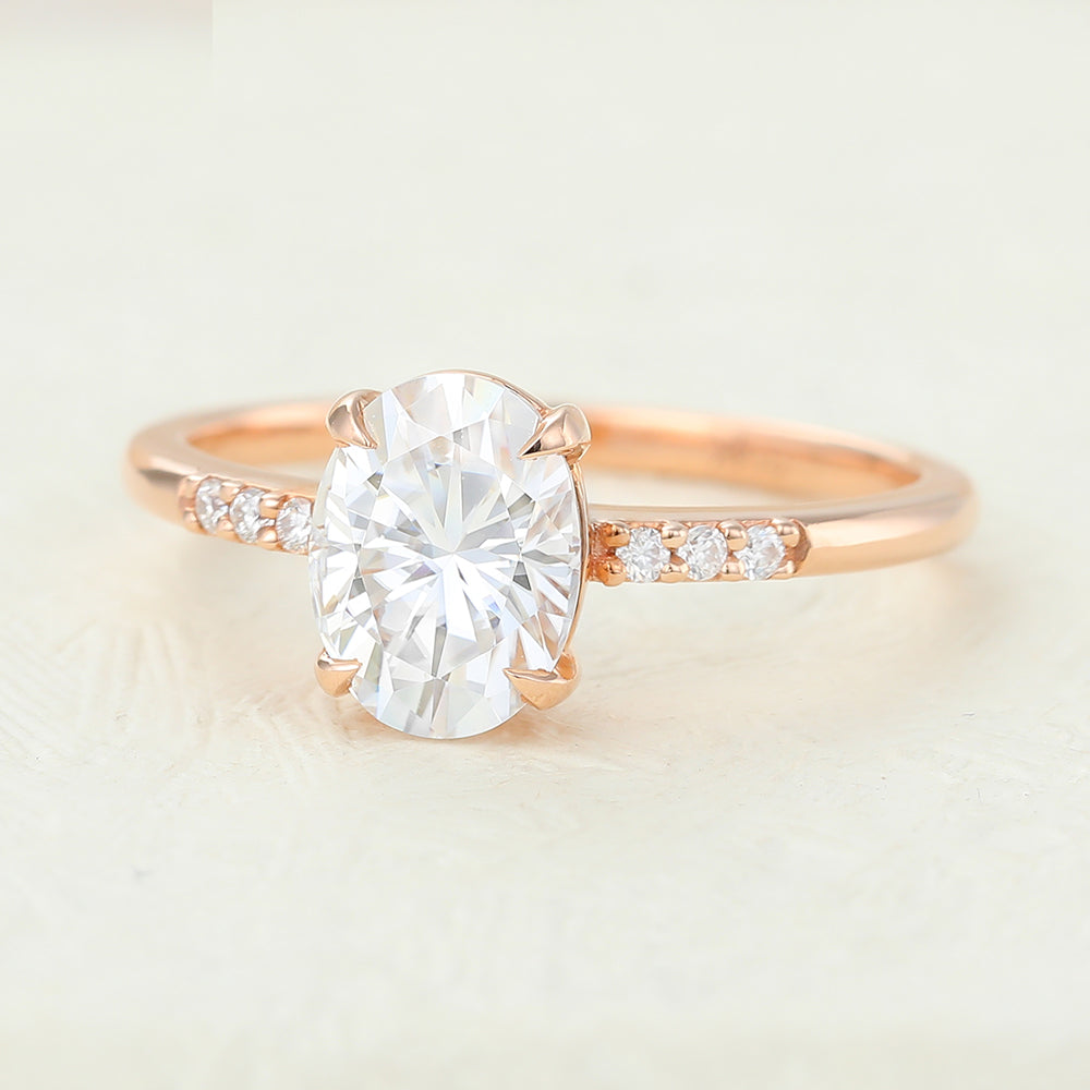 1.33 CT Oval Shaped Moissanite Pave Setting Engagement Ring