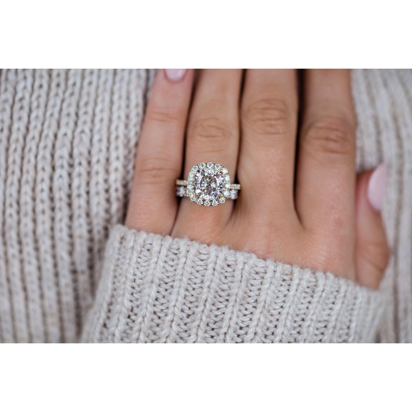 4.0 CT Cushion Halo & Pave Moissanite Engagement Ring