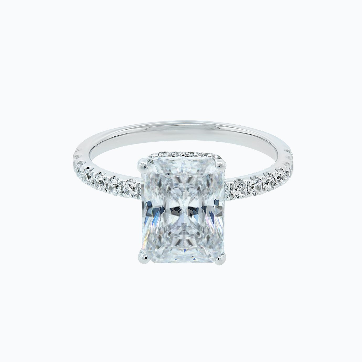 3.0 CT Radiant Shaped Moissanite Solitaire Pave Setting Engagement Ring