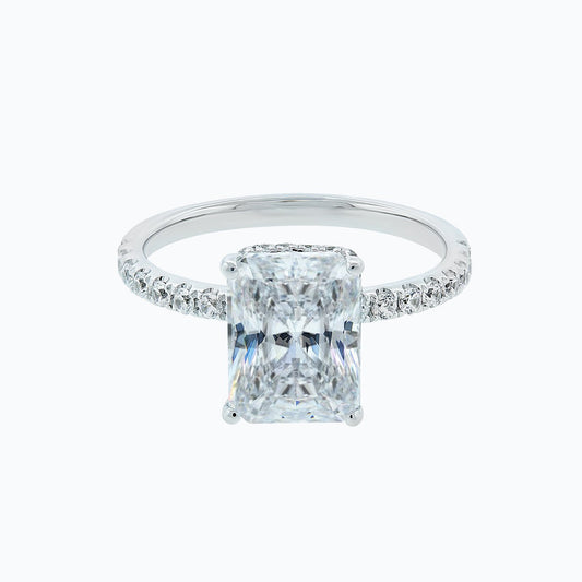 3.0 CT Radiant Shaped Moissanite Solitaire Pave Setting Engagement Ring