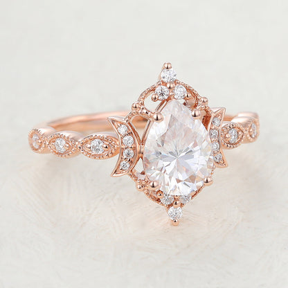 0.90 CT Pear Shaped Moissanite Vintage Engagement Ring