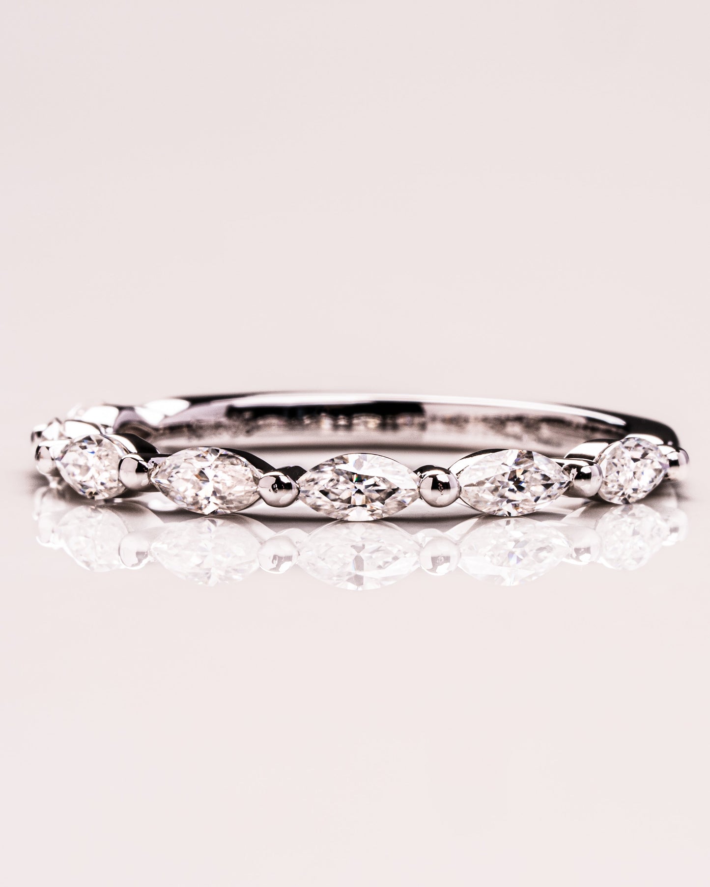 0.7 CT Marquise Shaped Moissanite Thin Wedding Band