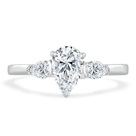 1.0 CT Pear Cut Moissanite Three Stone Engagement Ring