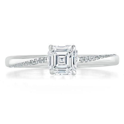 0.75 CT Asscher Cut Solitaire Moissanite Engagement Ring