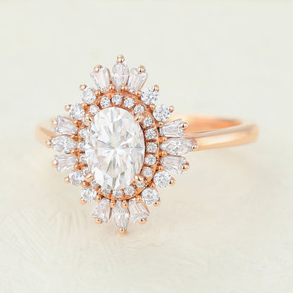 0.84 Oval Shaped Moissanite Ballerina Style Engagement Ring