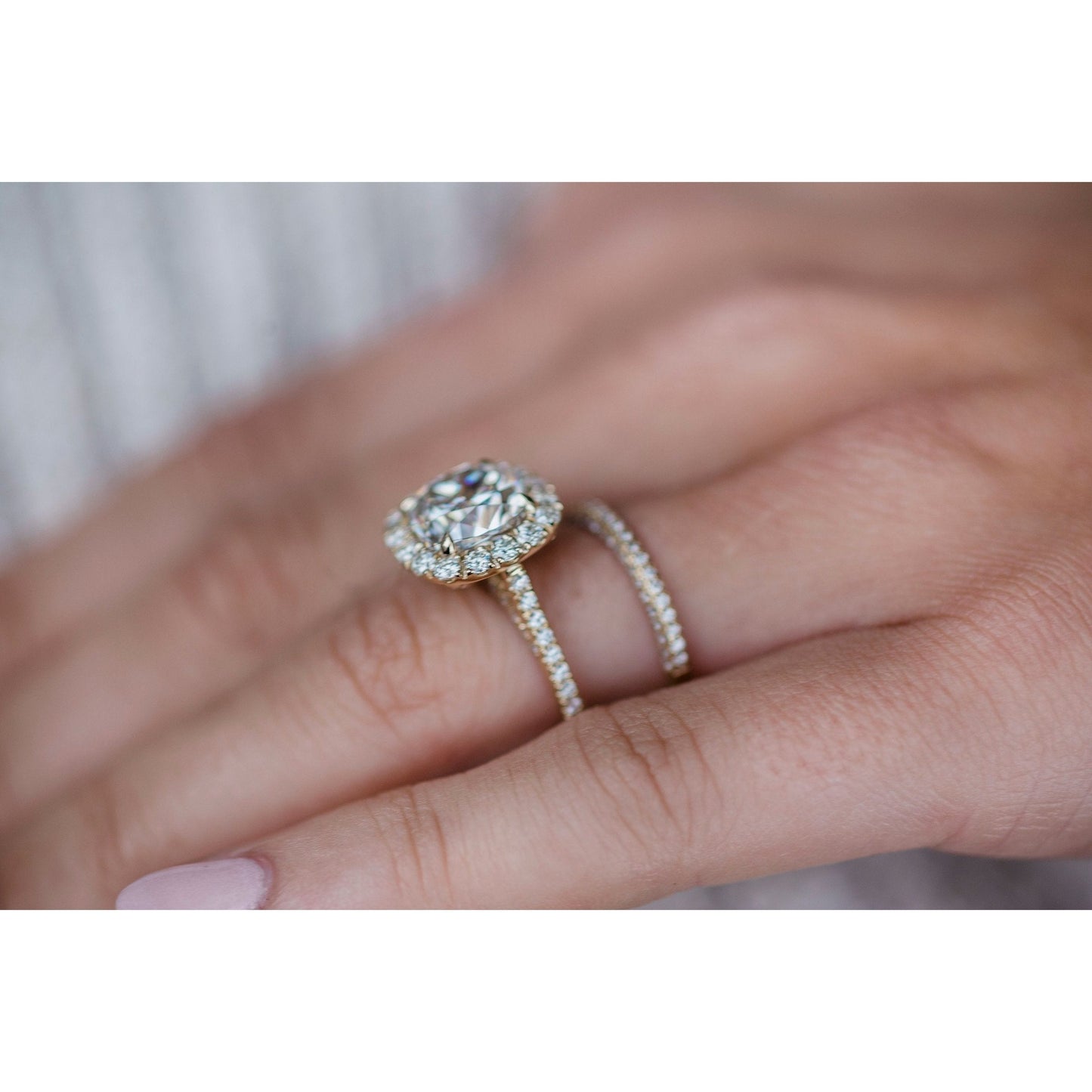 4.0 CT Cushion Halo & Pave Moissanite Engagement Ring