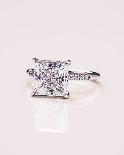 2.87 CT Princess Cut Moissanite Solitaire Engagement Ring With Hidden Halo Setting