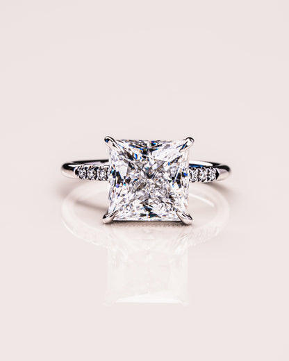 2.87 CT Princess Cut Moissanite Solitaire Engagement Ring With Hidden Halo Setting