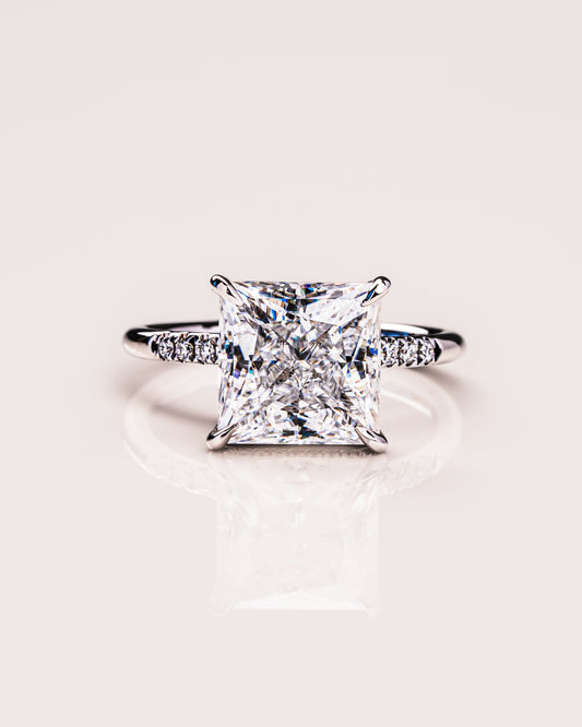 2.87 CT Princess Cut Moissanite Solitaire Engagement Ring With Hidden Halo Setting