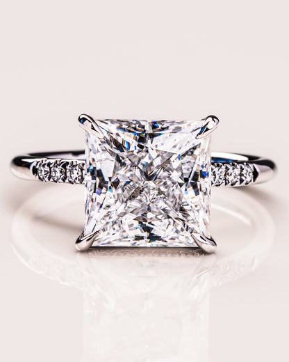 2.87 CT Princess Cut Moissanite Solitaire Engagement Ring With Hidden Halo Setting