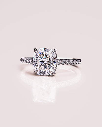 0.96 CT Cushion Solitaire Moissanite Engagement Ring With Hidden Halo/Pave Setting