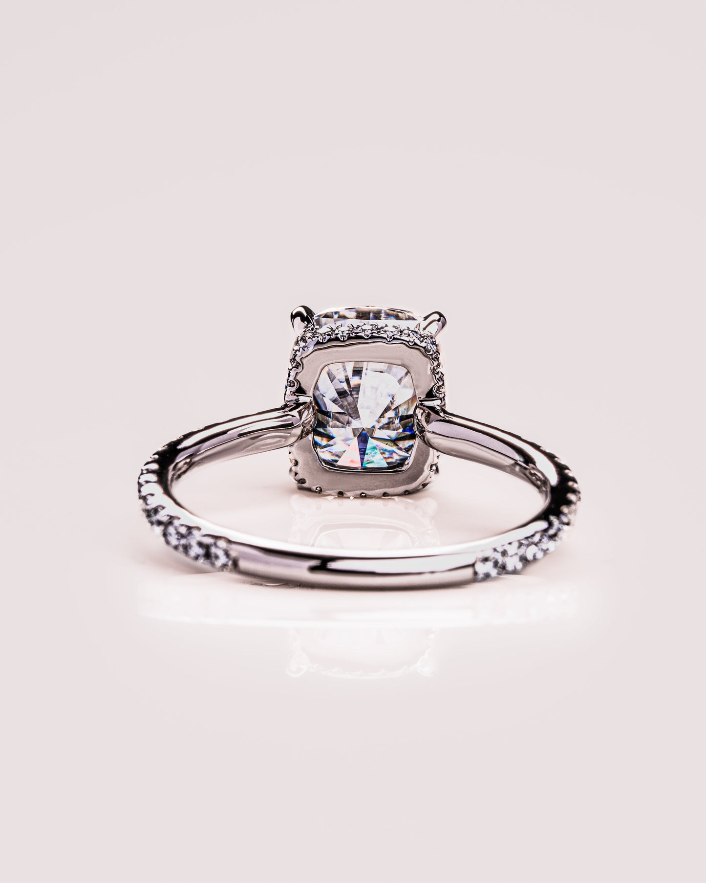 0.96 CT Cushion Solitaire Moissanite Engagement Ring With Hidden Halo/Pave Setting