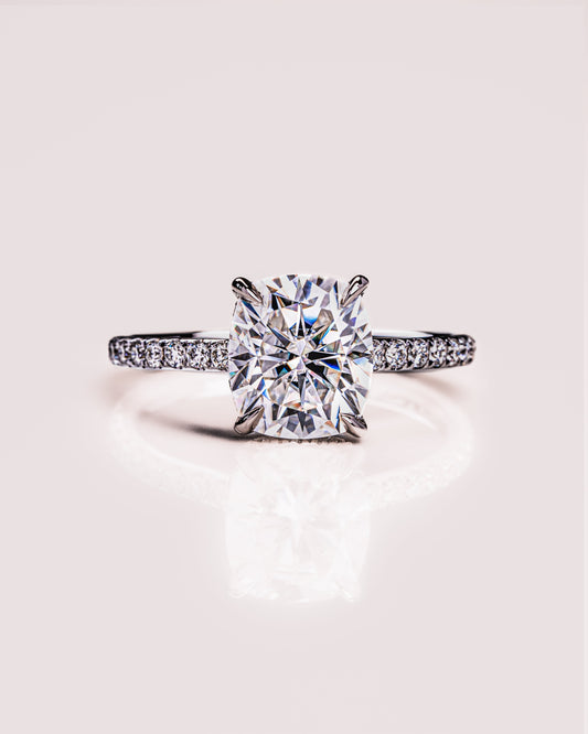 0.96 CT Cushion Solitaire Moissanite Engagement Ring With Hidden Halo/Pave Setting