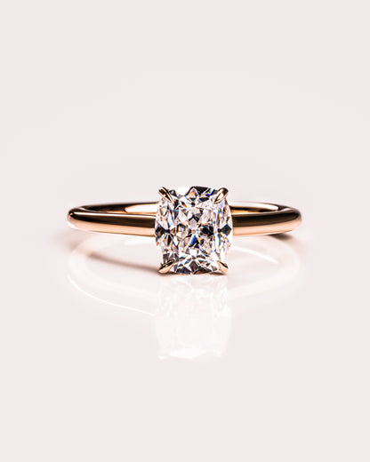 0.96 CT Cushion Solitaire Hidden Halo Moissanite Engagement Ring