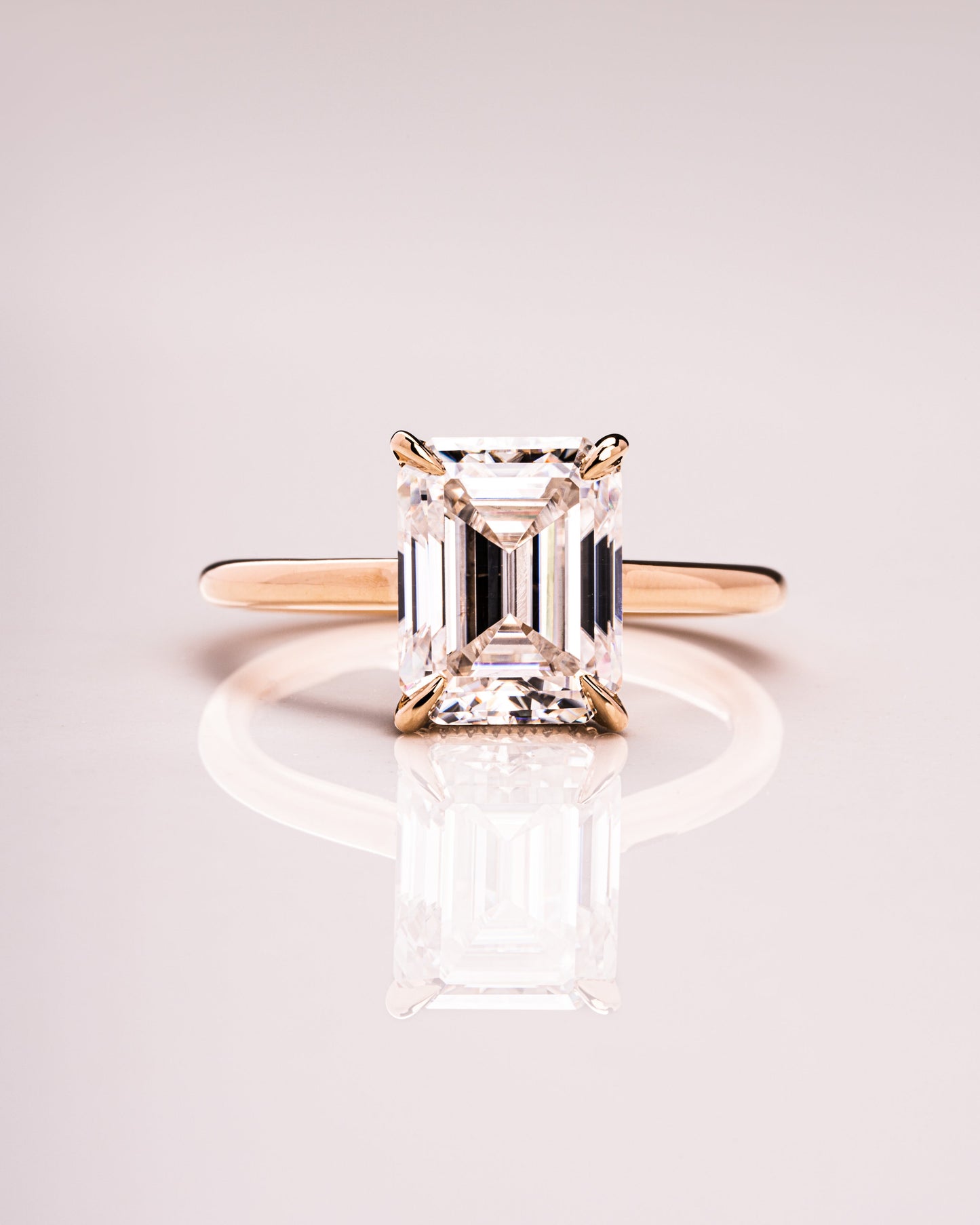 2.30 CT Emerald Cut Moissanite Solitaire Engagement Ring With Hidden Halo Setting