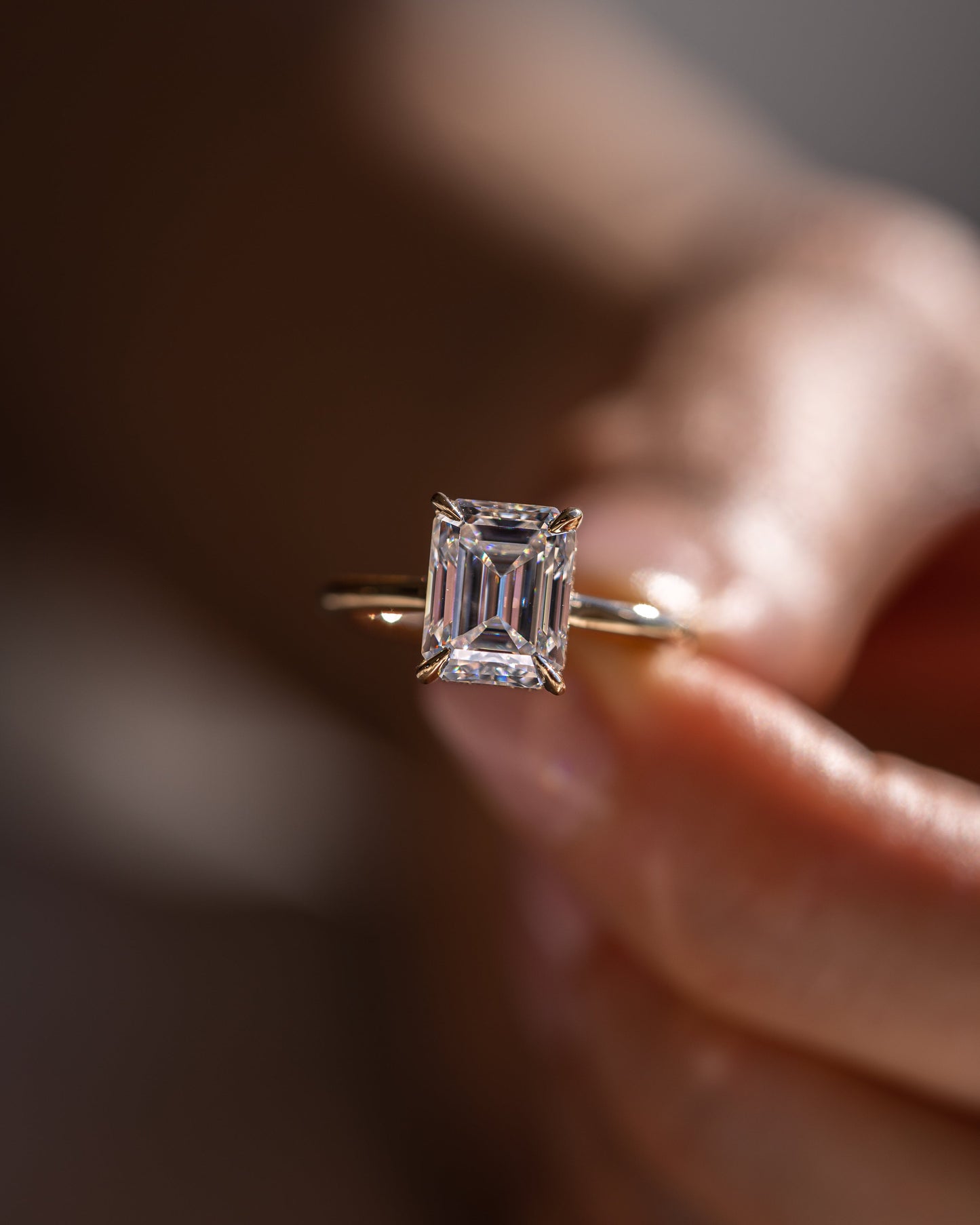 2.30 CT Emerald Cut Moissanite Solitaire Engagement Ring With Hidden Halo Setting