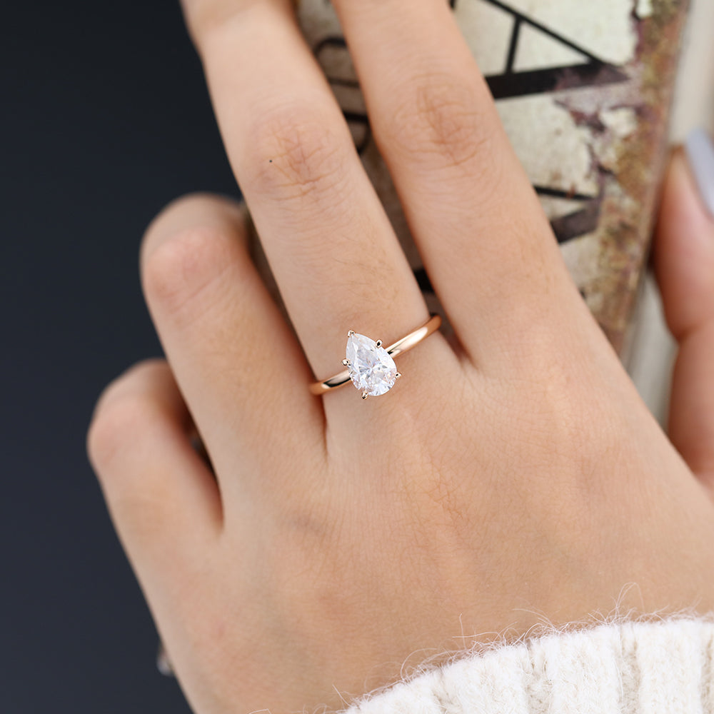 1.5 CT Pear Shaped Moissanite Solitaire Engagement Ring