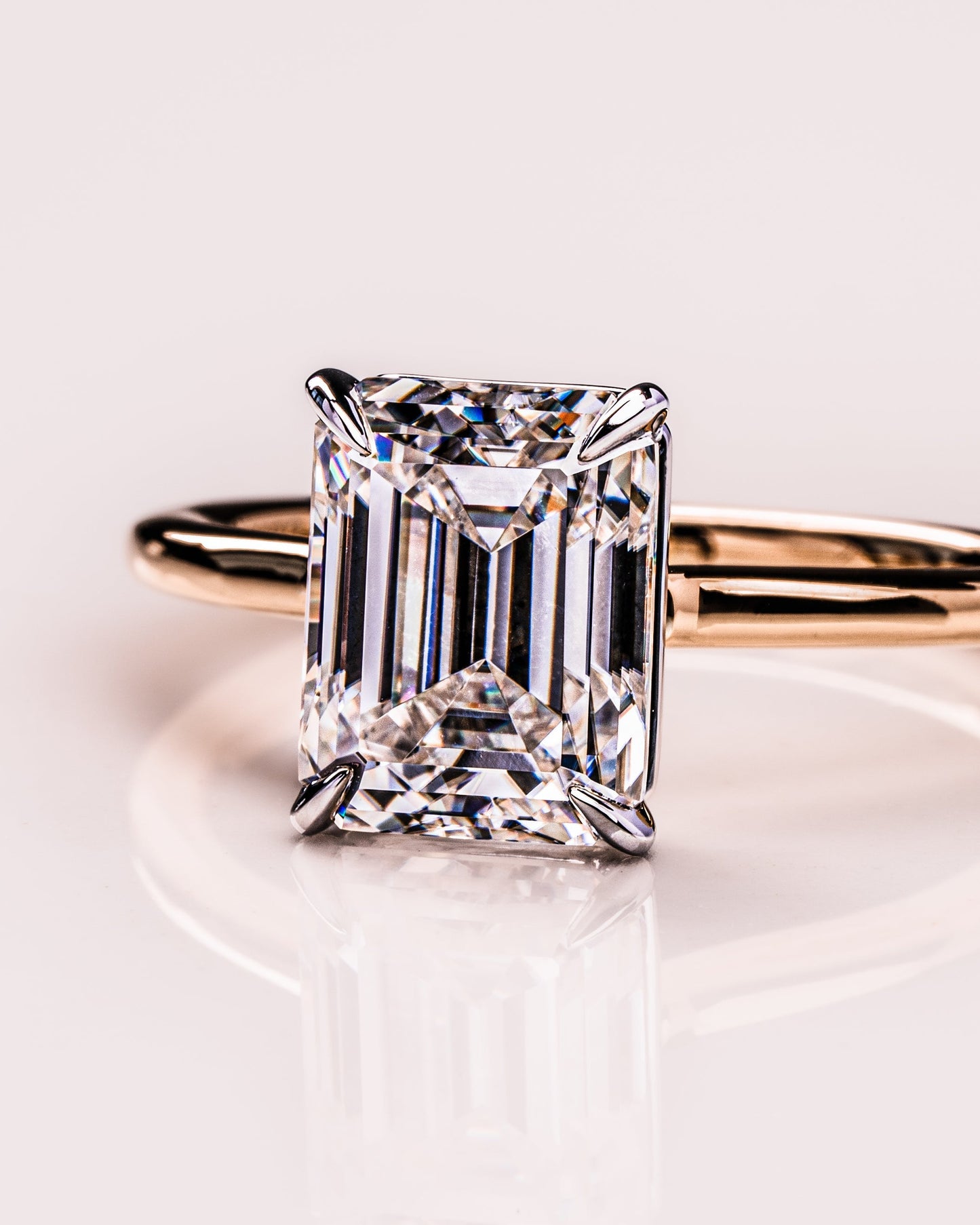 2.3 CT Emerald Cut Solitaire Moissanite Engagement Ring