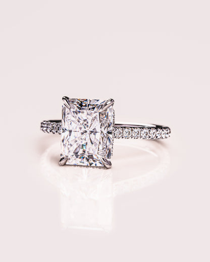 2.43 CT Radiant Cut Solitaire Hidden Halo Setting Moissanite Engagement Ring